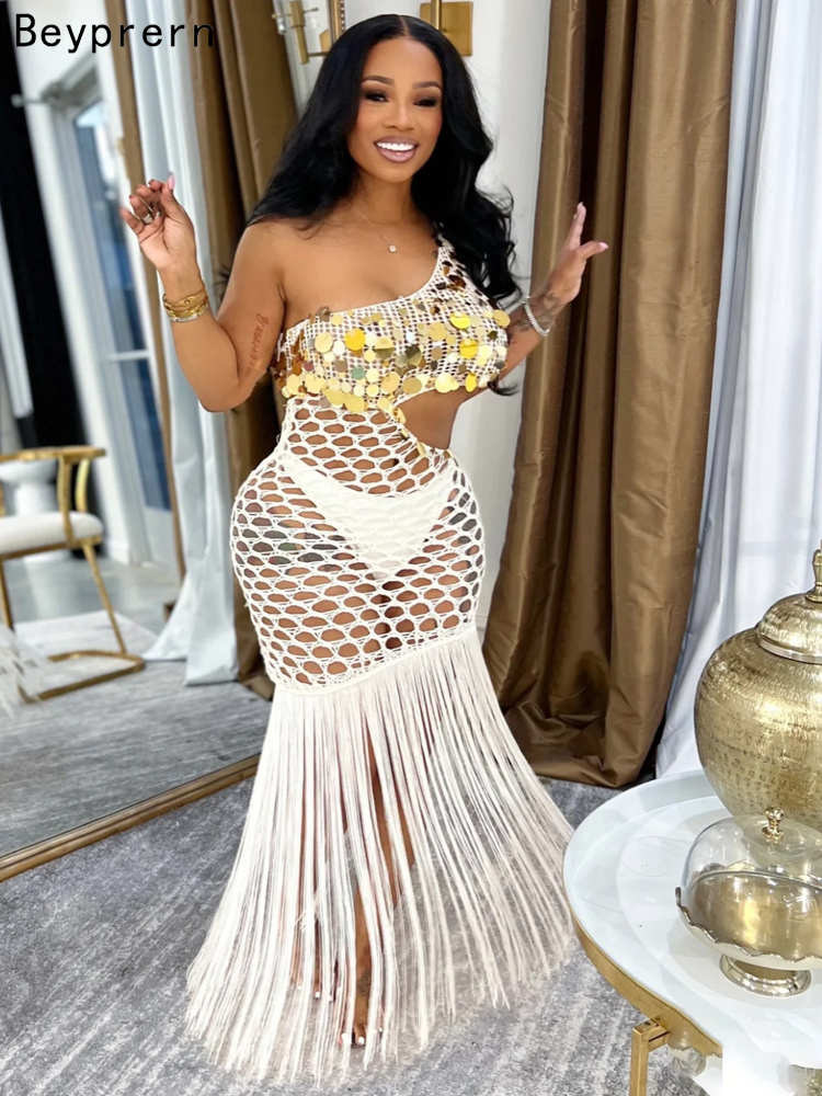 Cover Up Kaftan - Beyprern Sexy Crochet Fishnet Beach Dress